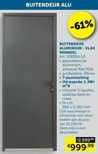 Zelfbouwmarkt Buitendeur aluminium - vlak panneel aanbieding