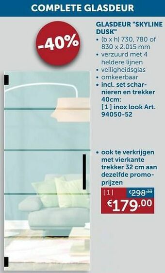 Zelfbouwmarkt Glasdeur skyline dusk inox look aanbieding