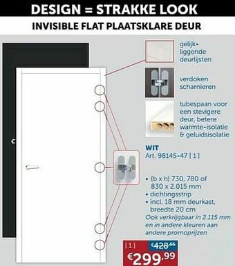 Invisible flat plaatsklare deur wit
