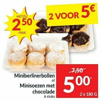 Intermarché Miniberlinerbollen of minisoezen met chocolade aanbieding