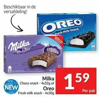 Intermarché Milka choco snack of oreo fresh milk snack aanbieding
