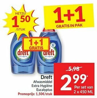 Intermarché Dreft afwasmiddel extra hygiëne eucalyptus aanbieding