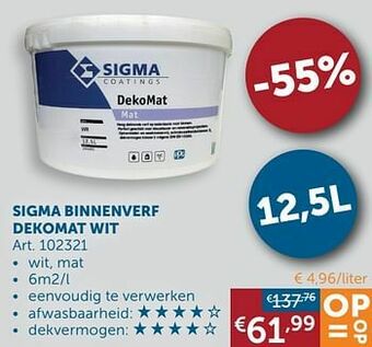 Zelfbouwmarkt Sigma binnenverf dekomat wit aanbieding