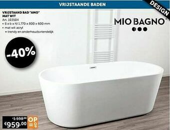 Zelfbouwmarkt Vrijstaand bad amo mat wit aanbieding