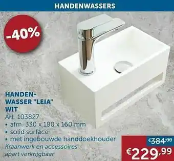 Zelfbouwmarkt Handenwasser leia wit aanbieding