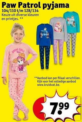 Kruidvat Paw patrol pyjama aanbieding