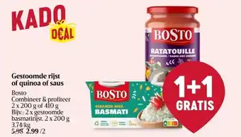 Delhaize Gestoomde rijst of quinoa of saus aanbieding