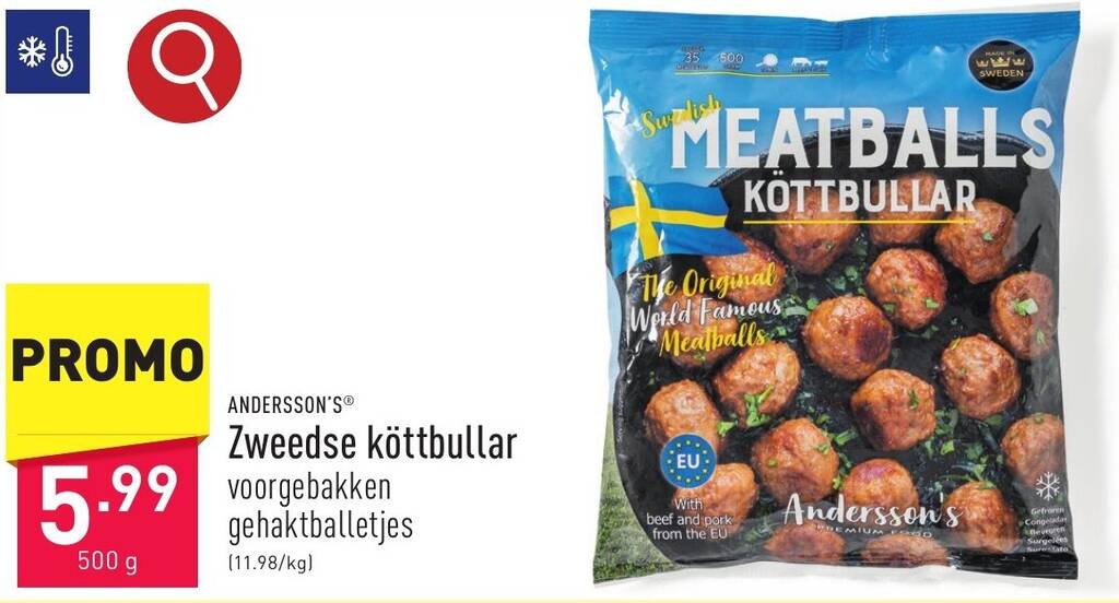 ANDERSSON'S Zweedse köttbullar 500g promotie bij ALDI