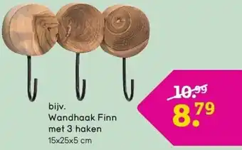 Leen Bakker Wandhaak Finn met 3 haken aanbieding