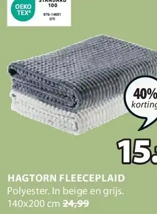 Jysk HAGTORN FLEECEPLAID aanbieding