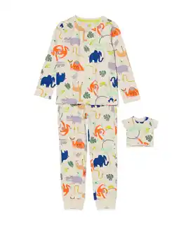 HEMA HEMA Kinder Pyjama Jungle Met Poppennachtshirt Gebroken Wit (gebroken wit) aanbieding