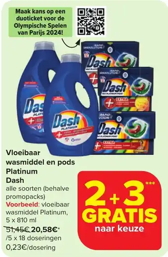 Carrefour Market Vloeibaar wasmiddel en pods Platinum Dash aanbieding