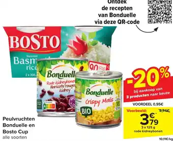 Carrefour Market Peulvruchten Bonduelle en Bosto Cup 3 x 125g aanbieding