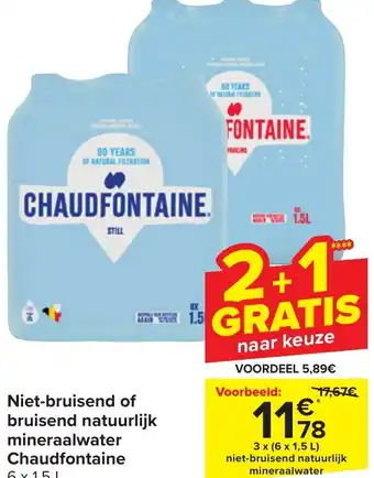 Carrefour Market Niet-bruisend of bruisend natuurlijk mineraalwater Chaudfontaine aanbieding