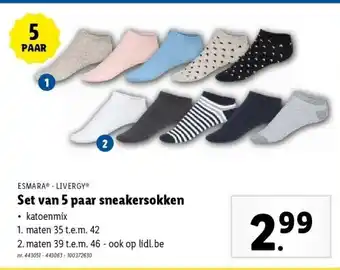 Lidl Set van 5 paar sneakersokken aanbieding