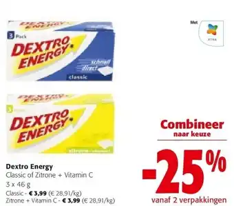 Colruyt Dextro Energy Classic of Zitrone + Vitamin C 3 x 46 g aanbieding