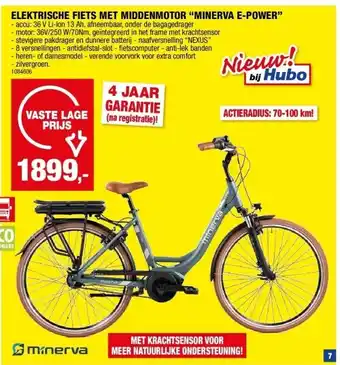 Hubo ELEKTRISCHE FIETS MET MIDDENMOTOR “MINERVA E-POWER” aanbieding