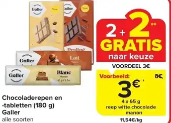 Carrefour Chocoladerepen en -tabletten (180 g) Galler aanbieding