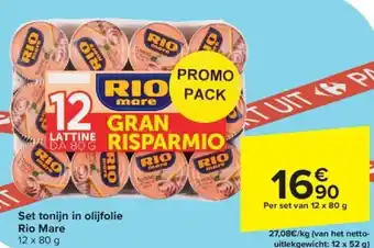 Carrefour Rio Mare Set tonijn in olijfolie 12 x 80g aanbieding