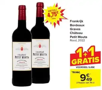 Carrefour Bordeaux Graves Château Petit Mouta Rood, 2022 2 flessen van 75 cl aanbieding