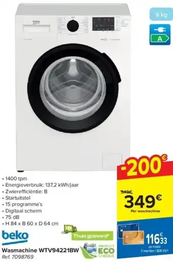 Carrefour beko Wasmachine WTV94221BW Ref. 7098769 aanbieding