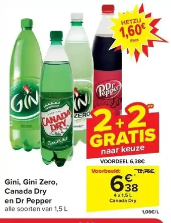 Carrefour Gini, Gini Zero, Canada Dry en Dr Pepper aanbieding