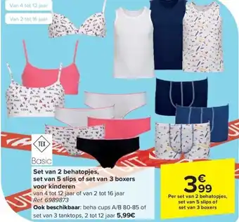 Carrefour Set van 2 behatopjes, set van 5 slips of set van 3 boxers voor kinderen aanbieding