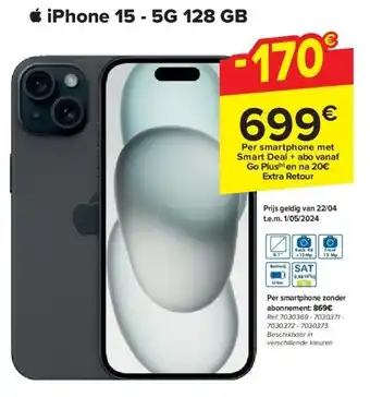 Carrefour iPhone 15 - 5G 128 GB aanbieding