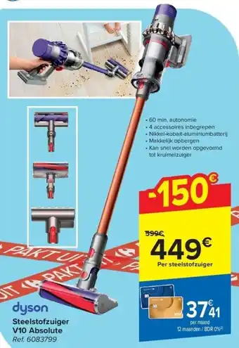 Carrefour Steelstofzuiger V10 Absolute aanbieding