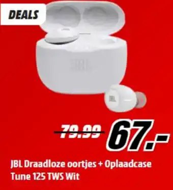 MediaMarkt JBL Draadloze Oortjes +Oplaadcase Tune 125 TWS Wit aanbieding