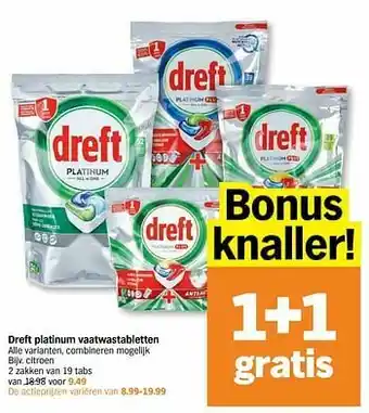Albert Heijn Dreft platinum vaatwastabletten citroen aanbieding