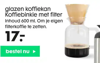 HEMA Glazen koffiekan Koffiebinkie met filter 600ml aanbieding