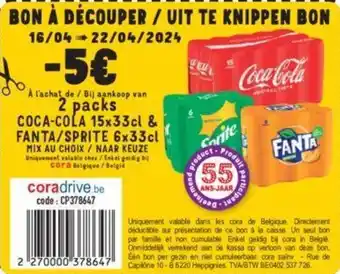 Cora COCA COLA 15x33cl FANTA SPRITE 6x33cl 2PACKS aanbieding