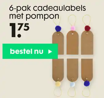Cadeaulabels met pompon 6st