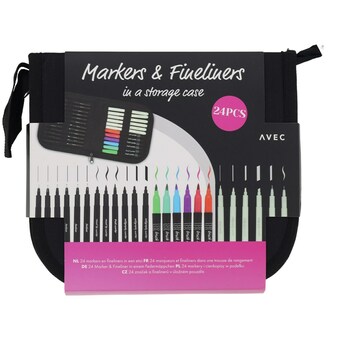 Markers en fineliners in etui
