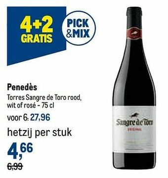 Makro Penedès torres sangre de toro rood, wit of rosé aanbieding