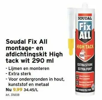 GAMMA Soudal fix all montage- en afdichtingskit high tack wit aanbieding