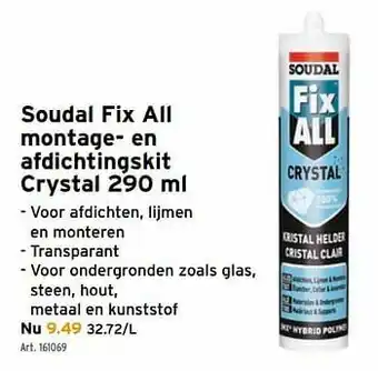 GAMMA Soudal fix all montage- en afdichtingskit crystal aanbieding