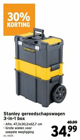 GAMMA Stanley gereedschapswagen 3-in-1 box aanbieding