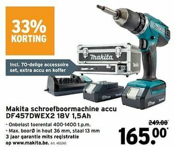 GAMMA Makita schroefboormachine accu df457dwex2 18v 1,5ah aanbieding