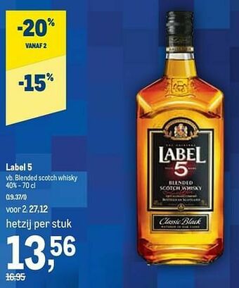 Makro Label 5 blended scotch whisky aanbieding