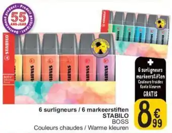 Cora 6 surligneurs 6 markeerstiften STABILO BOSS aanbieding
