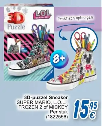 Cora 3D-puzzel Sneaker Super Mario, L.O.L, Frozen 2 of Mickey aanbieding