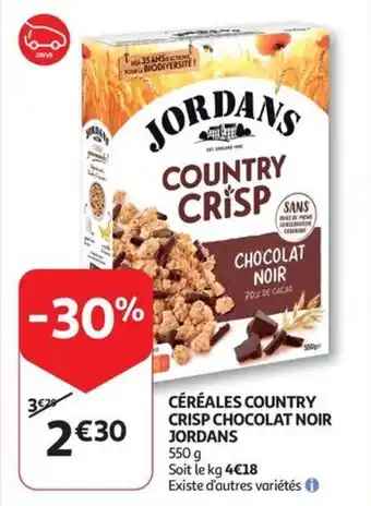 Auchan CÉRÉALES COUNTRY CRISP CHOCOLAT NOIR JORDANS 550 G aanbieding