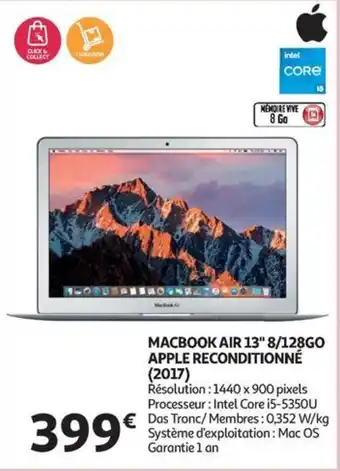 Auchan MACBOOK AIR 13 8 128GO APPLE RECONDITIONNÉ 2017 aanbieding