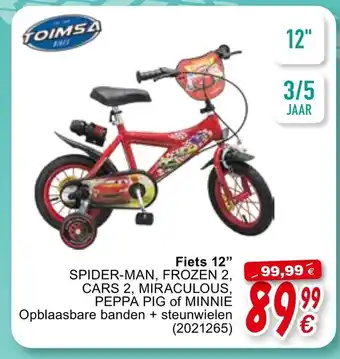 Cora Fiets 12" Spier-Man, Frozen 2, Cars 2, Miraculous, Peppa Pig of Minnie aanbieding