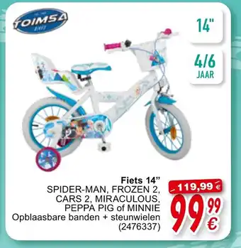 Cora Fiets 14" Spier-Man, Frozen 2, Cars 2, Miraculous, Peppa Pig of Minnie aanbieding