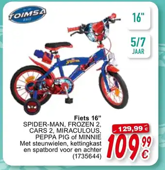 Cora Fiets 16" Spier-Man, Frozen 2, Cars 2, Miraculous, Peppa Pig of Minnie aanbieding