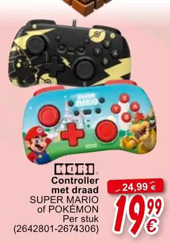 Cora Controller met draad Super Mario of Pokémon aanbieding