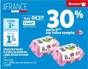 Auchan OEUFS DE POULES ÉLEVÉES EN PLEIN AIR LABEL ROUGE aanbieding
